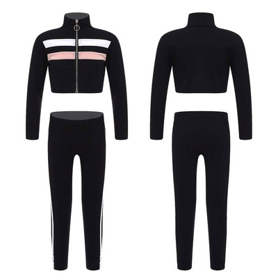 Divdaļīgi Treniņtērpi Treniņa tērpi Apģērbi Bērni Meitenes Sporta Kostīmi Sporta zāle Sporta apģērbs Statīvs Apkakles Rāvējslēdzējs Topi un Bikses Sporta Komplekts