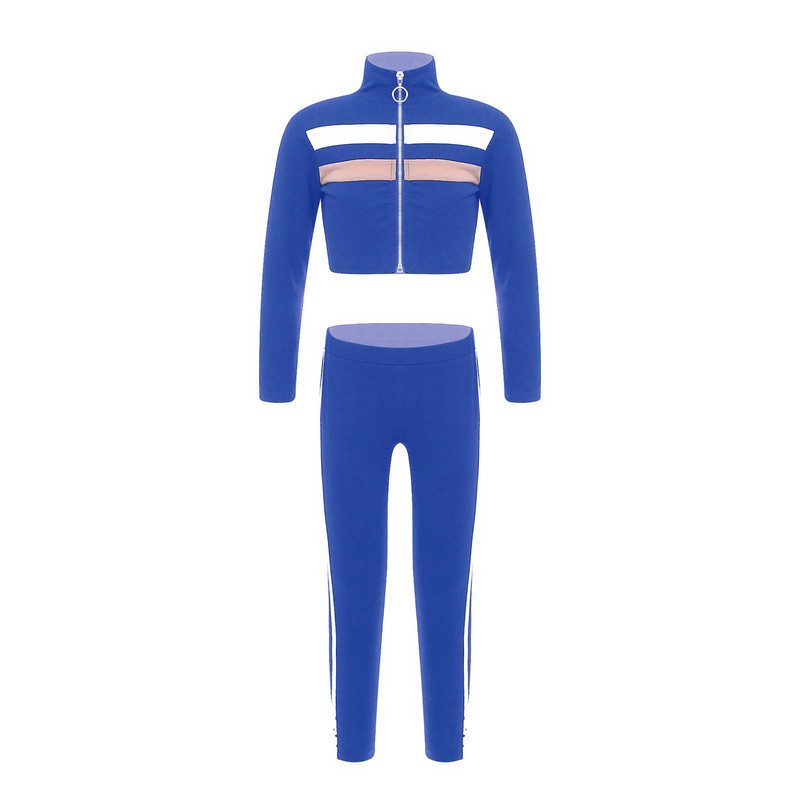 Divdaļīgi Treniņtērpi Treniņa tērpi Apģērbi Bērni Meitenes Sporta Kostīmi Sporta zāle Sporta apģērbs Statīvs Apkakles Rāvējslēdzējs Topi un Bikses Sporta Komplekts