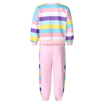 2 τεμ. Παιδικά κοριτσίστικα βαμβακερά αθλητικά κοστούμια γυμναστικής Ρούχα πολύχρωμες ρίγες ουράνιο τόξο στάμπες μπλούζες και παντελόνι Casual αθλητικά ρούχα