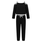 Pavasara rudens 2gab. Komplekts Bērniem Meiteņu ikdienišķs ar burtiem apdrukāts sporta apģērbs ar atvērtiem pleciem garām piedurknēm Crop un bikses treniņtērps