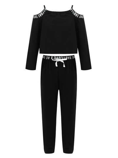 Pavasara rudens 2gab. Komplekts Bērniem Meiteņu ikdienišķs ar burtiem apdrukāts sporta apģērbs ar atvērtiem pleciem garām piedurknēm Crop un bikses treniņtērps