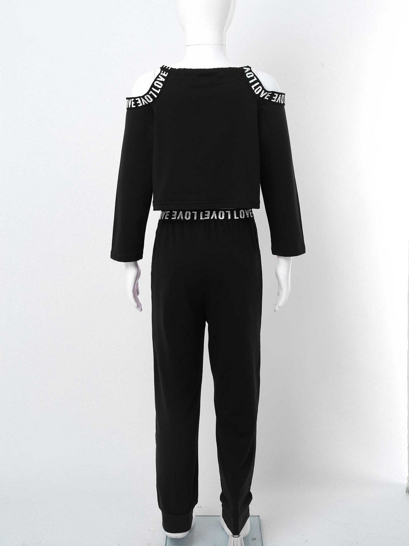 Pavasara rudens 2gab. Komplekts Bērniem Meiteņu ikdienišķs ar burtiem apdrukāts sporta apģērbs ar atvērtiem pleciem garām piedurknēm Crop un bikses treniņtērps