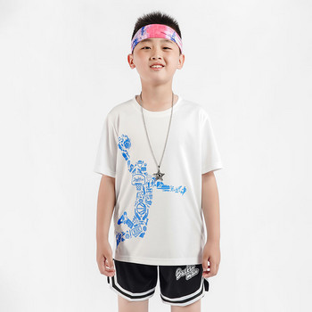 Παιδικά αθλητικά μπλουζάκια για αγόρια με στρογγυλή λαιμόκοψη κοντά μανίκια με εμπριμέ αναπνεύσιμο γρήγορο στέγνωμα για τρέξιμο προπόνηση μπάσκετ Παιδικά ρούχα