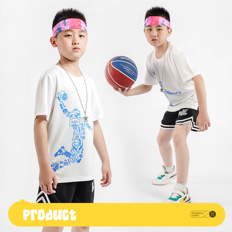 Bērnu sporta T-krekli zēniem ar apaļu kakla izgriezumu ar īsām piedurknēm apdrukāti elpojoši ātri nožūst skriešanas basketbola treniņu apģērbi bērniem