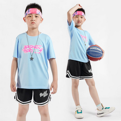 Pólók gyerekeknek Fiúknak Kereknyakú Rövid ujjú Betűvel Gyorsan Száraz Futás Kosárlabda Edzés Sport Ruházat Gyermekek