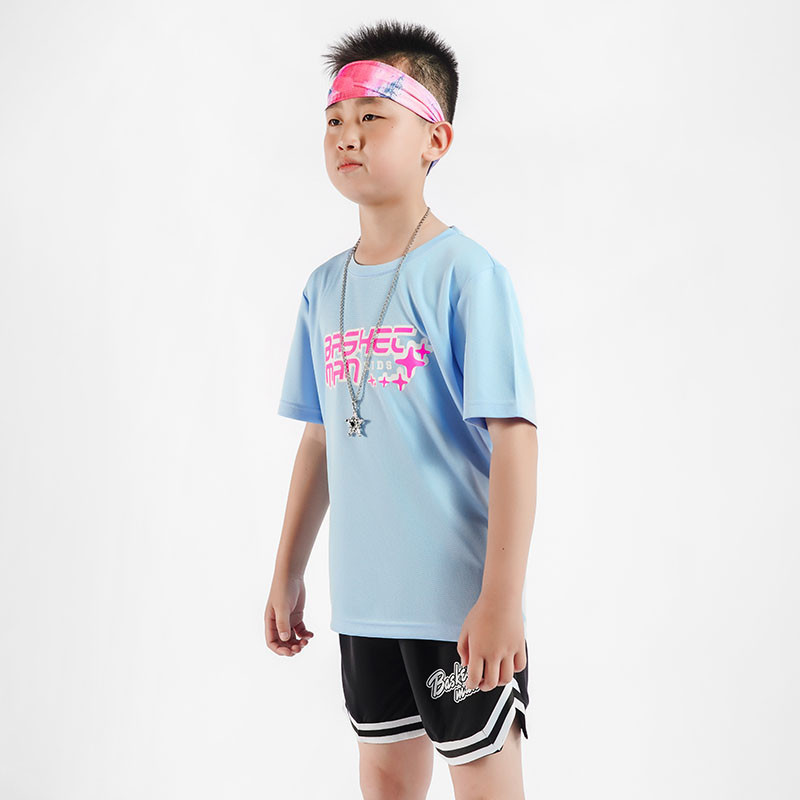 T-krekli bērniem Zēniem ar apaļu kaklu, īsām piedurknēm, uzdrukāti burti, ātri nožūst skriešana basketbols treniņš sporta apģērbs bērniem