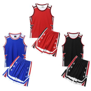 Баскетболна фланелка Детски костюм за баскетболен мач райета и звезди Спортно облекло Дишащо горнище от 2 части за момчета + къси панталони
