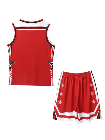 Баскетболна фланелка Детски костюм за баскетболен мач райета и звезди Спортно облекло Дишащо горнище от 2 части за момчета + къси панталони