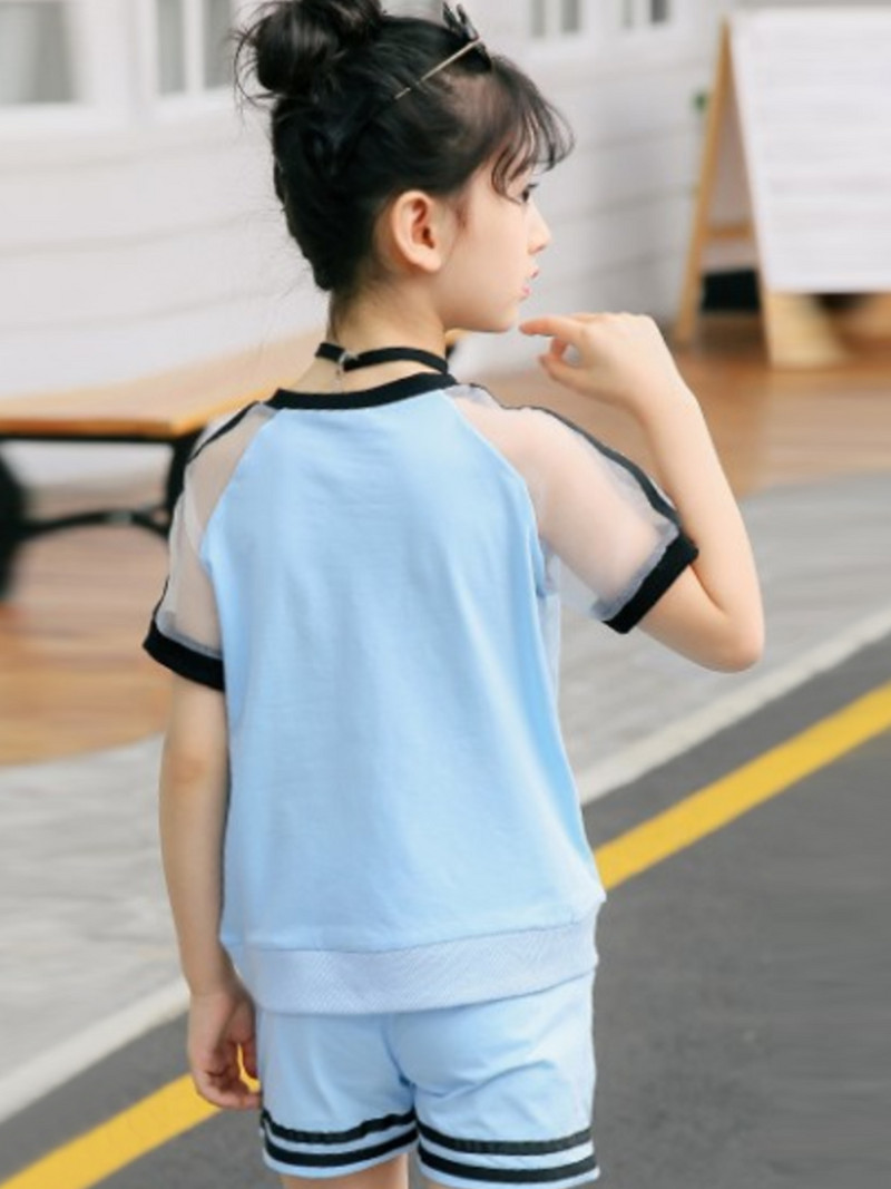 2Gb Bērnu komplekts meiteņu vasaras burtu drukas sporta tērps apaļš kakla ar īsām piedurknēm Aktīvs apģērbs skriešanas sporta tops + šorti bērniem