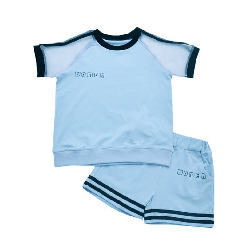 2Gb Bērnu komplekts meiteņu vasaras burtu drukas sporta tērps apaļš kakla ar īsām piedurknēm Aktīvs apģērbs skriešanas sporta tops + šorti bērniem