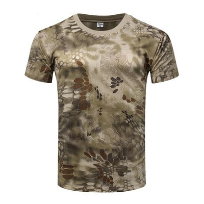 Men`s Camo Combat Tactical Shirt Short Sleeve Quick Dry T-Shirt Camouflage Outdoor Hunting Shirts Military Army T Shirt