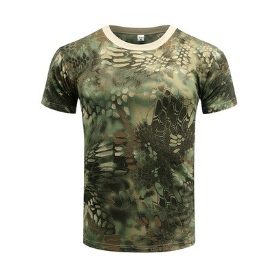 Vīriešu Camo Combat Tactical krekls ar īsām piedurknēm ātri nožūst T-krekls maskēšanās āra medību krekli Militārās armijas T krekls