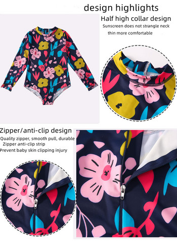 2023 г. Нов детски бански костюм за момичета с дълъг ръкав от цяла част Слънцезащитен крем за плаж Бански костюм за момичета с анти-UV защита