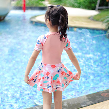 2022 Детски бански костюм за момичета с къс ръкав Бански костюм от две части Детски бански костюм с преден цип Плажно облекло Бански костюм