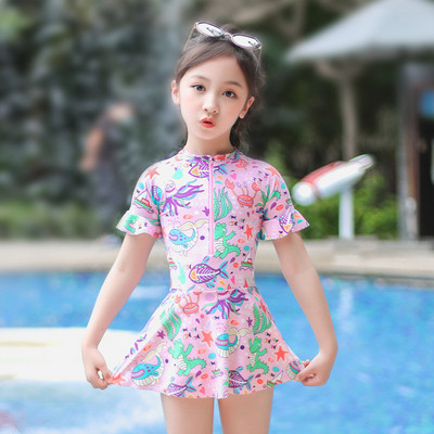 2022. gada bērnu meiteņu peldkostīmi ar īsām piedurknēm, divdaļīgs peldkostīms, bērnu peldkostīms, priekšpuse ar rāvējslēdzēju, pludmales apģērbs, peldkostīms