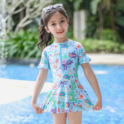 2022. gada bērnu meiteņu peldkostīmi ar īsām piedurknēm, divdaļīgs peldkostīms, bērnu peldkostīms, priekšpuse ar rāvējslēdzēju, pludmales apģērbs, peldkostīms