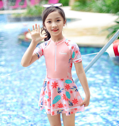 2022. gada bērnu meiteņu peldkostīmi ar īsām piedurknēm, divdaļīgs peldkostīms, bērnu peldkostīms, priekšpuse ar rāvējslēdzēju, pludmales apģērbs, peldkostīms