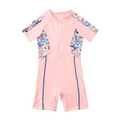 UPF50+ ar īsām piedurknēm, bērnu meiteņu viengabala Rashguard sporta peldkostīms ar augstu kakla izgriezumu, saules aizsargkostīms bērniem, zēnu peldkostīmi