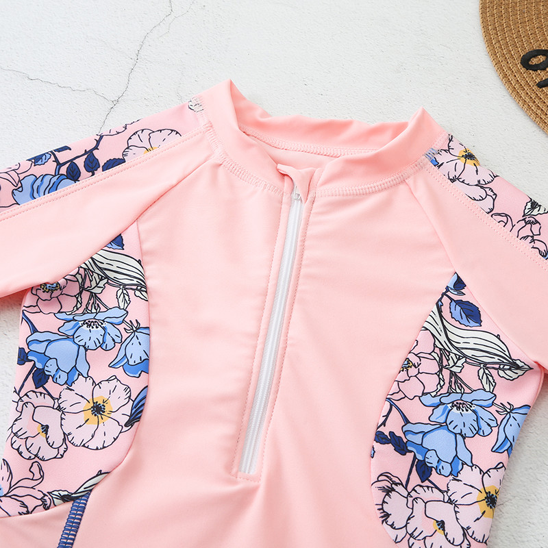 UPF50+ ar īsām piedurknēm, bērnu meiteņu viengabala Rashguard sporta peldkostīms ar augstu kakla izgriezumu, saules aizsargkostīms bērniem, zēnu peldkostīmi