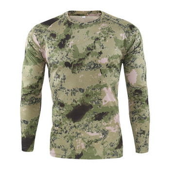Лятна камуфлажна тактическа тениска Бързосъхнеща дишаща горнища с дълъг ръкав Мъжки туризъм Къмпинг Ловно облекло Военно
