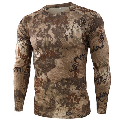 Nyári terepszínű taktikai póló Gyorsan száradó, légáteresztő hosszú ujjú felsők Férfi Túrázás Kemping Vadászat Ruházat Katonai