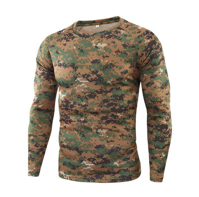 Nyári terepszínű taktikai póló Gyorsan száradó, légáteresztő hosszú ujjú felsők Férfi Túrázás Kemping Vadászat Ruházat Katonai