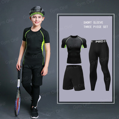Детска компресионна тениска за момчета, спортна тренировъчна тениска и шорти, момчета, гимнастическо облекло, детски футболни тренировки през 2022 г. Ново