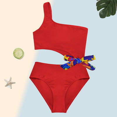 SHEKINI meiteņu peldkostīms ar vienu plecu kaklasaiti ar apdruku viengabala peldkostīms 6-14 gadi Vasaras sporta pludmales apģērbi Peldkostīmi