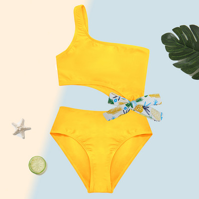 SHEKINI meiteņu peldkostīms ar vienu plecu kaklasaiti ar apdruku viengabala peldkostīms 6-14 gadi Vasaras sporta pludmales apģērbi Peldkostīmi