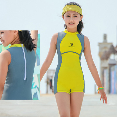 Profesionalus vientisas maudymosi kostiumėlis, mergaičių sportininkų maudymosi kostiumėlis, priekinės vaikiškos maudymosi kostiumėlis su užtrauktuku, konkurencingas maudymosi kostiumėlis vaikams