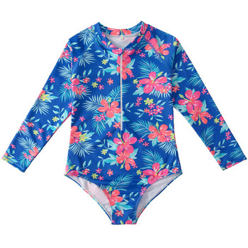 2023 Бански костюм за малки момичета С дълъг ръкав Цели бански костюми на цветя Детски слънцезащитни плажни костюми Бански костюми Детски бански костюми за момичета