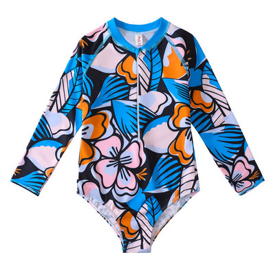 2023. gada mazo meiteņu peldkostīms ar garām piedurknēm ziedu viengabala peldkostīmi Bērnu sauļošanās pludmales tērpi peldkostīmi bērniem, meiteņu peldkostīmi