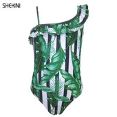 SHEKINI meiteņu peldkostīms uz viena pleca, apdrukāts ar apdruku, 6-14 gadi vasaras peldkostīms, sporta pludmales apģērbs, peldkostīmi