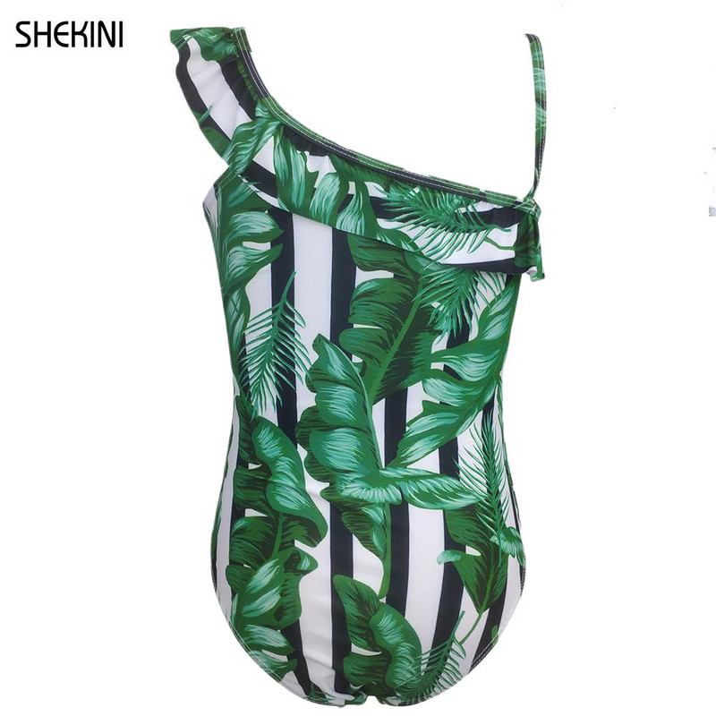 SHEKINI meiteņu peldkostīms uz viena pleca, apdrukāts ar apdruku, 6-14 gadi vasaras peldkostīms, sporta pludmales apģērbs, peldkostīmi