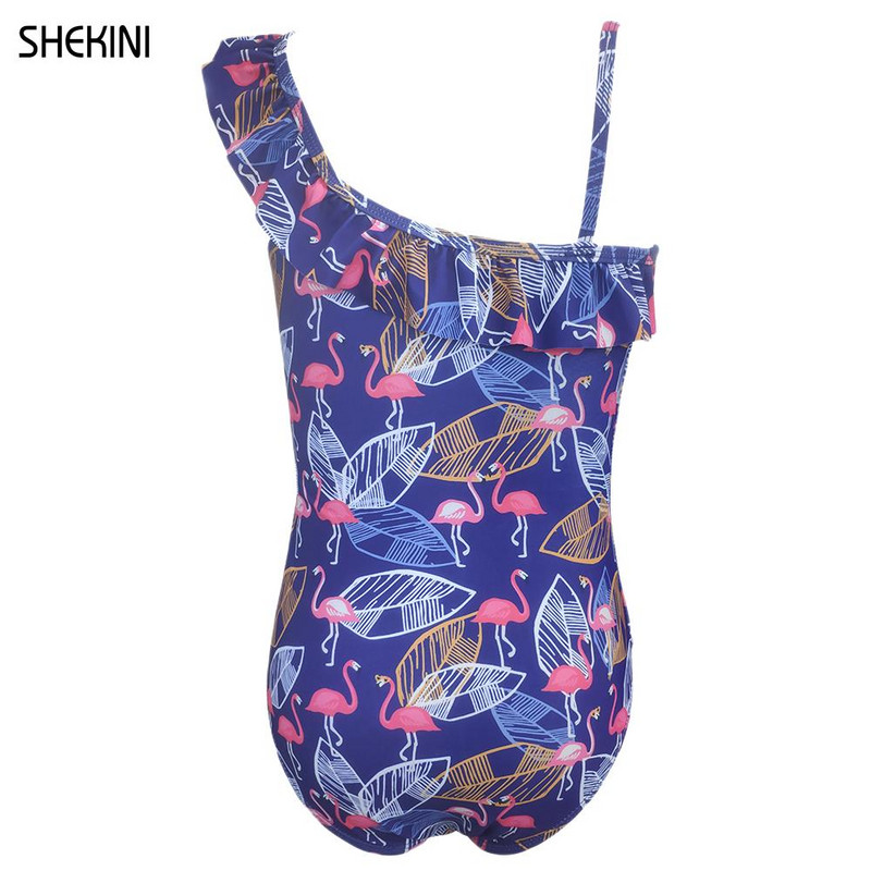 SHEKINI meiteņu peldkostīms uz viena pleca, apdrukāts ar apdruku, 6-14 gadi vasaras peldkostīms, sporta pludmales apģērbs, peldkostīmi