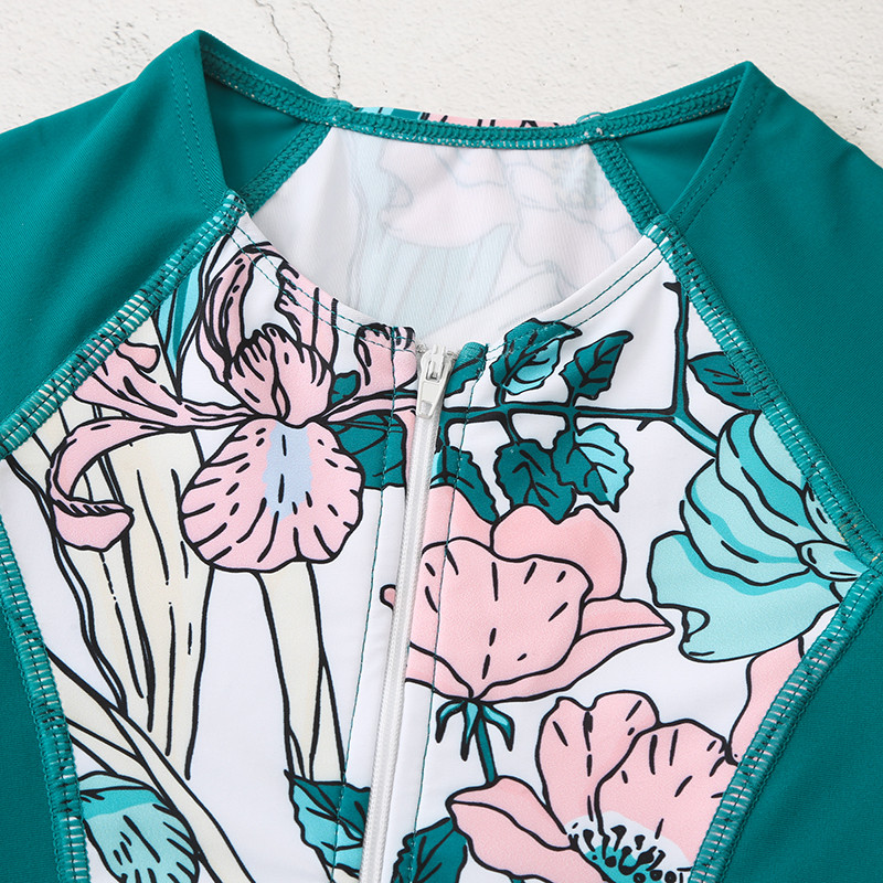 Pikkade varrukatega UPF50+ päikesekaitse tüdrukutele ühes tükis Rashguardi ujumistrikoo, lastele sportlik sportlik laste ujumisriided, lukuga eesmine vanniülikond