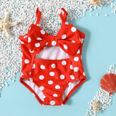 Red Dots Zīdaiņu Bowknot Viengabala Toddler Peldkostīms Mīlīgs Izgriezts Bērnu Peldkostīms Maza Bērna Meitenes Peldkostīms