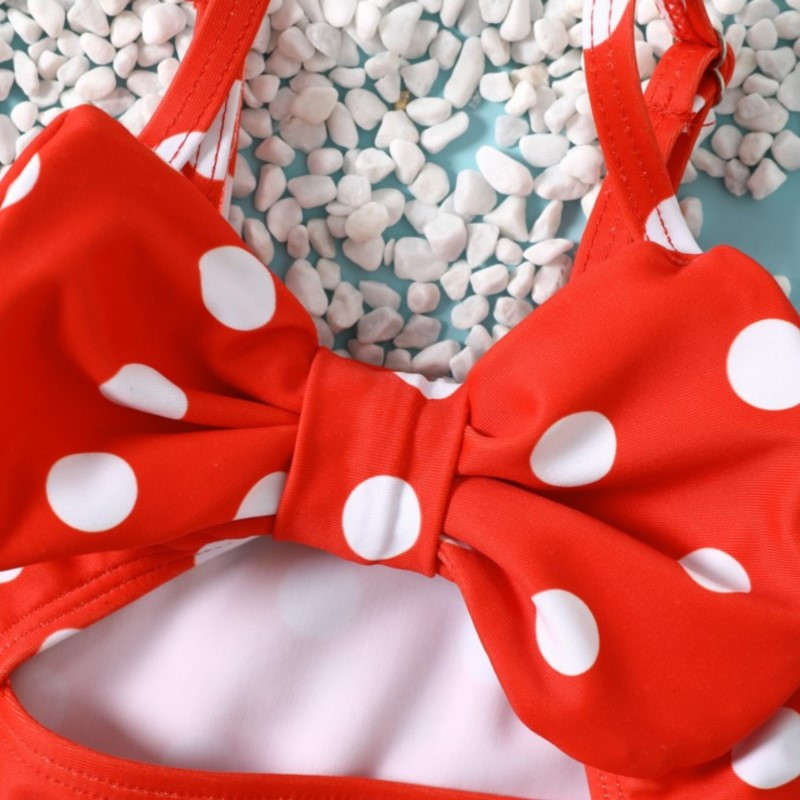 Red Dots Zīdaiņu Bowknot Viengabala Toddler Peldkostīms Mīlīgs Izgriezts Bērnu Peldkostīms Maza Bērna Meitenes Peldkostīms