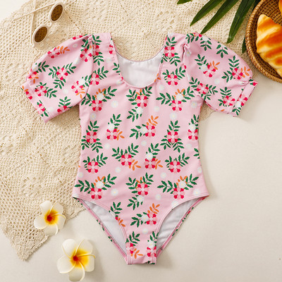 Virágos, rövid ujjú lányoknak készült, egyrészes Rash Guard fürdőruha, 2022-es gyermek fürdőruha Kislányos fürdőruha strandruha 8-14 éves korig