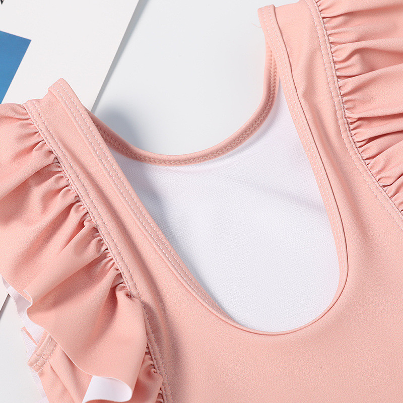 Toddler Girl Flounce viengabalains peldkostīms bez piedurknēm ar peldcepuri, jauks, ciets, mazas meitenes peldkostīms bērnu peldkostīms