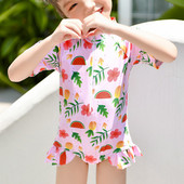 Bērnu peldkostīms ar rāvējslēdzēju priekšā, meitenēm ar īsām piedurknēm, izsitumu aizsargs, 2022. gada puķains, piemīlīgs bērnu peldkostīms.