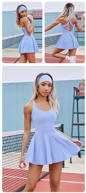 Γυναικείο φόρεμα τένις μονοκόμματο λεπτή εφαρμογή Απαλά αθλητικά σετ Σκόρτες μπάντμιντον γκολφ Φόρμες χιαστί πίσω με επιθέματα στήθους Κοστούμια γιόγκα