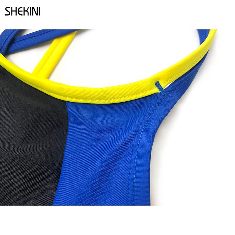 SHEKINI meiteņu peldkostīms ar dubultām siksnām, krusteniskas muguras siksnas viendaļīgs peldkostīms 6-14 gadu vasaras sporta pludmales apģērbs