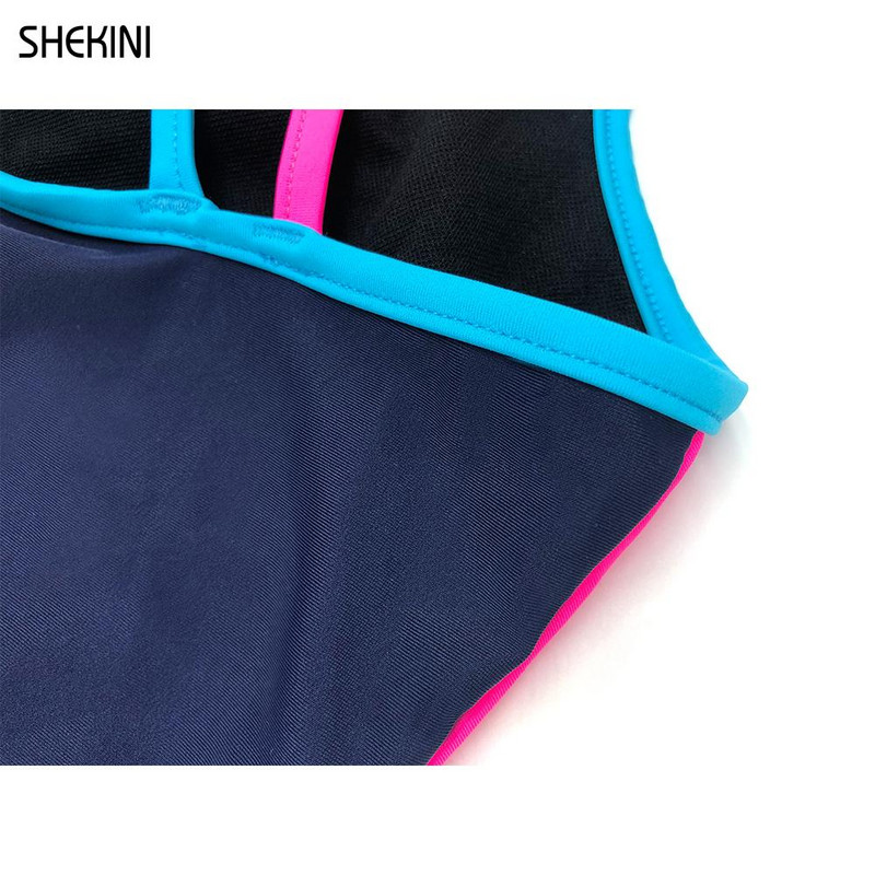 SHEKINI meiteņu peldkostīms ar dubultām siksnām, krusteniskas muguras siksnas viendaļīgs peldkostīms 6-14 gadu vasaras sporta pludmales apģērbs