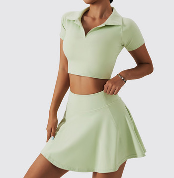 Ρούχα τένις Γυναικεία φόρμα δύο τεμαχίων Culottes κοντομάνικη φούστα γκολφ Σετ μπάντμιντον αθλητική φόρμα