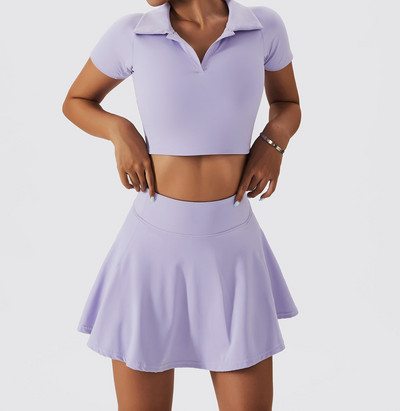 Tennis Clothes Ladies Skirt Suit Two-piece Culottes Short Sleeve Golf Skirt Set Badminton Sports Suit