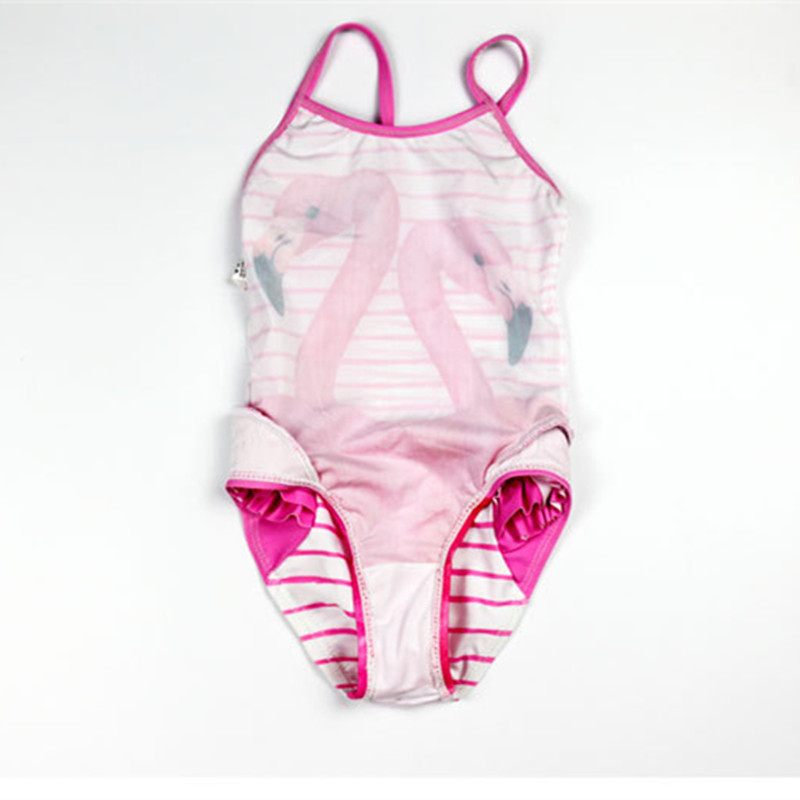 Funfeliz Flamingo peldkostīmi meitenēm 2018. gada jauks mazuļu peldkostīms multfilmas svītrains viengabala peldkostīms bērnu peldkostīms