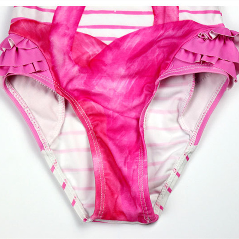 Funfeliz Flamingo peldkostīmi meitenēm 2018. gada jauks mazuļu peldkostīms multfilmas svītrains viengabala peldkostīms bērnu peldkostīms