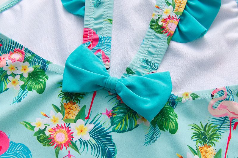 2022. gada Flamingo meiteņu peldkostīmi viengabala flamingo peldkostīmi meitenēm Bowknot 3–10 gadi peldkostīmi Pludmales apģērbi Bērnu peldkostīmi