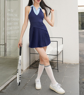Αθλητικά φορέματα τένις Sean Tsing® με γεμισμένο γυναικείο παντελόνι ασφαλείας, αμάνικο γυριστό γιακά με πλισέ πόλο φόρεμα Golf Athletic